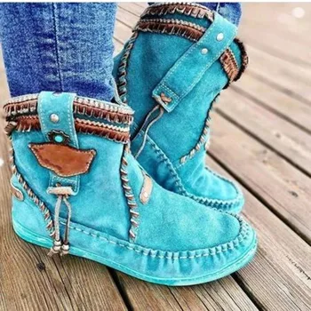

Women Ankle Boots New Autumn Casual Flat With Retro Boots Female Narrow Band Slide-On Ladies Boots Shoes Plus Size 43