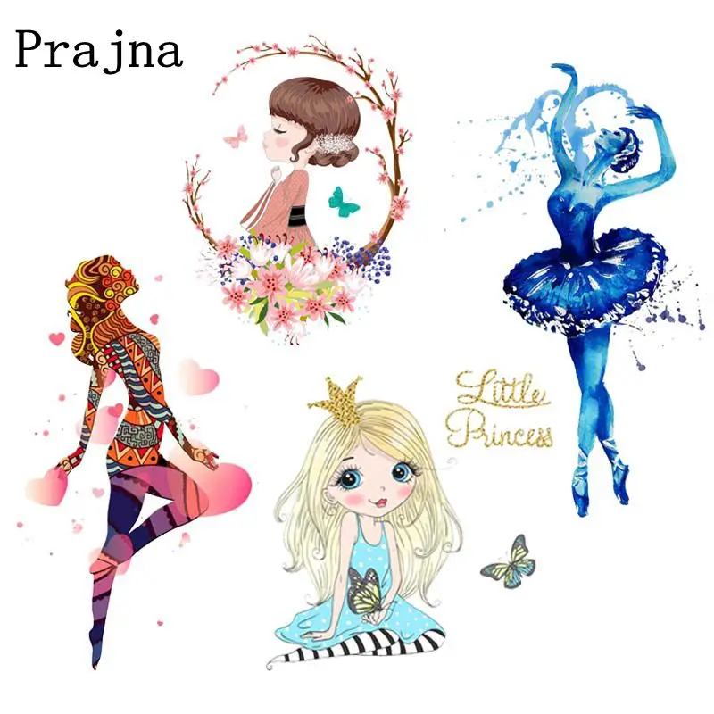 

Prajna Fashion Ballet Girl Iron On Transfers Hot Vinyl Thermal Patches For Clothing Applique DIY Heat Transfer Stickers For Kids