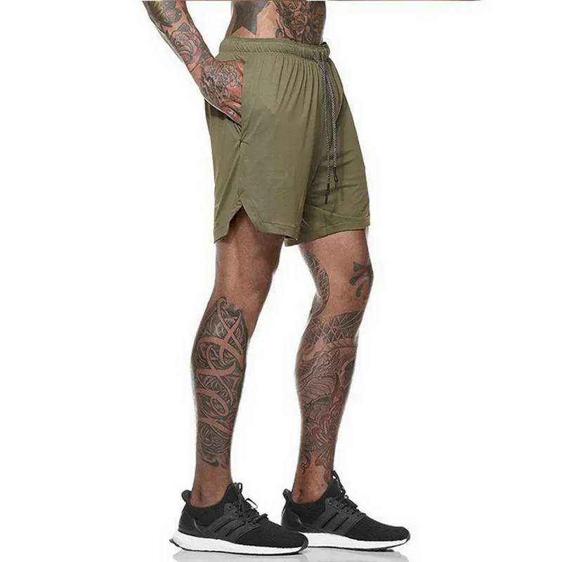 Summer new double-layer solid color shorts men's large size fitness training quick-drying jogging pants_05