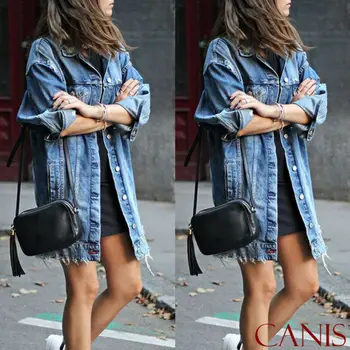 

2019 Fashion Brand New Autumn Women's Long Sleeves Denim Long Coat Jeans Coat Fashion Jacket Loose Casual Streetwear