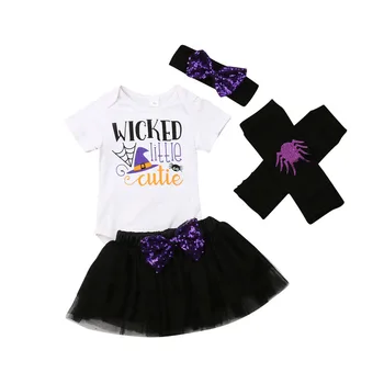 

US STOCK Newborn Baby Girls l 4pcs Clothes Jumpsuit Romper Halloween Dress Outfit Set