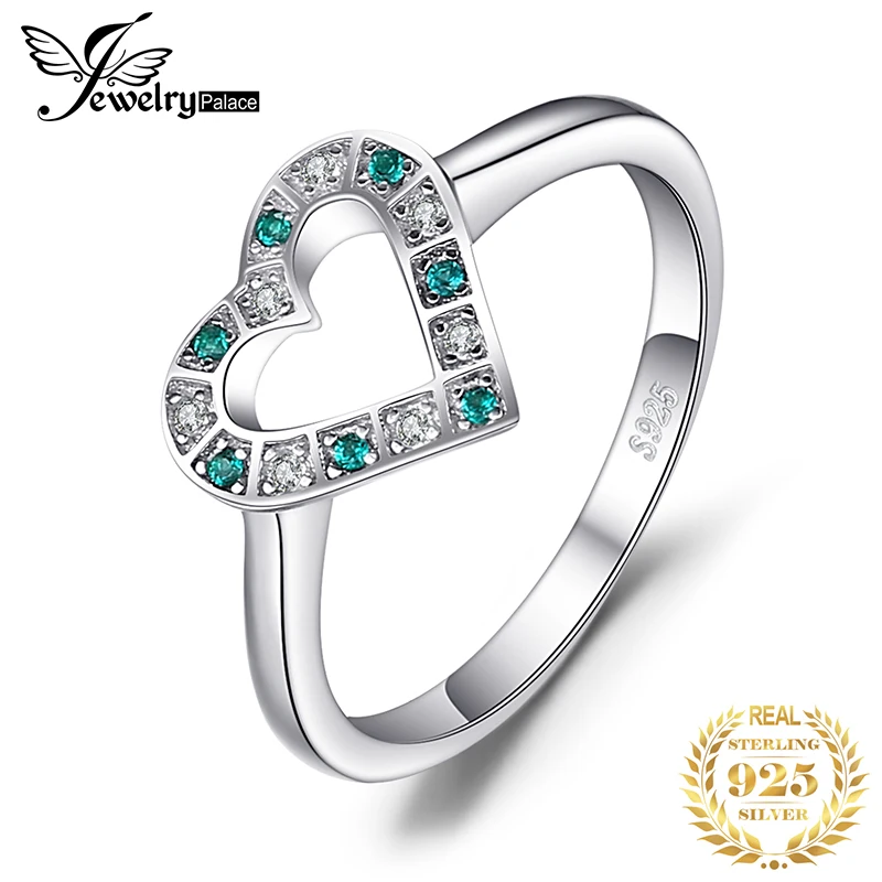 

JewelryPalace 0.05ct Nano Russian Simulated Emerald Heart Ring 925 Sterling Silver Women