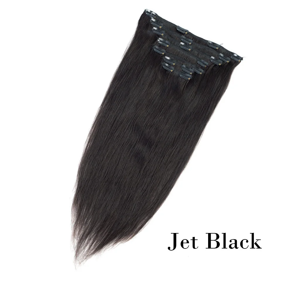Remy человеческие волосы на заколках для наращивания 16-22 дюймов, бразильские прямые волосы на заколках для наращивания 7 шт./компл. 120 г - Цвет: #1