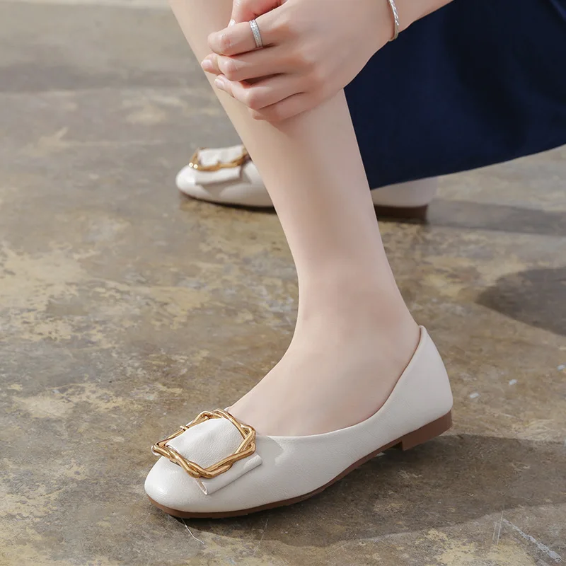 

Teahoo Home 2019 Autumn New Style WOMEN'S Flat Shoes round-Toe Square Buckle Grandma Shoes Ultra-Soft Pumps Moccosins
