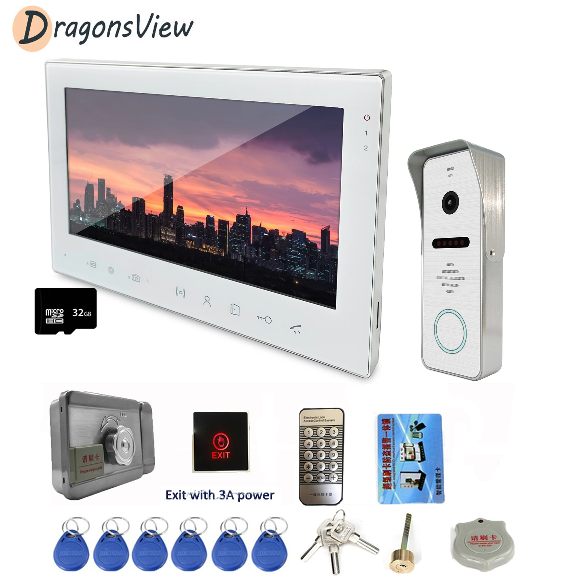 Dragonsview-videoportero Visual LCD con cable, intercomunicador con bloqueo, de 7 pulgadas Monitor a Color, cámara IR para exteriores