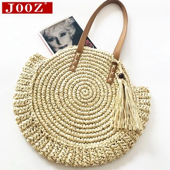 

Half-Round bohemian female holiday handbag Women's handmade straw shoulder bag Tassel vortex girl's simple summer beach bag