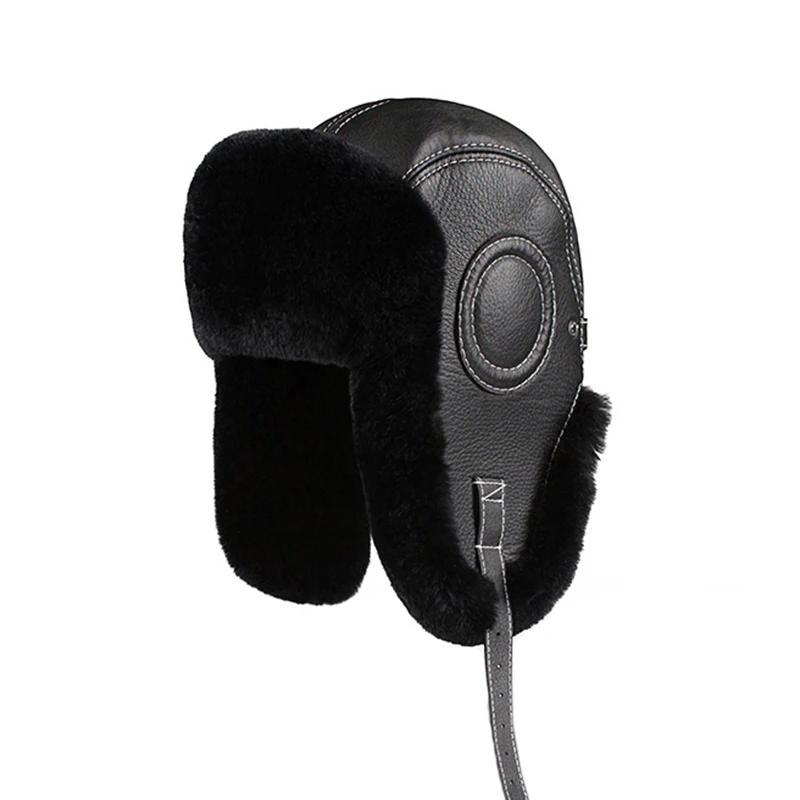 

Winter Bomber Hats for Men, Rex Rabbit Fur, Earflap Russian Ushanka, Trapper Aviator, Pilot Hat, Real Leather, Snow Caps