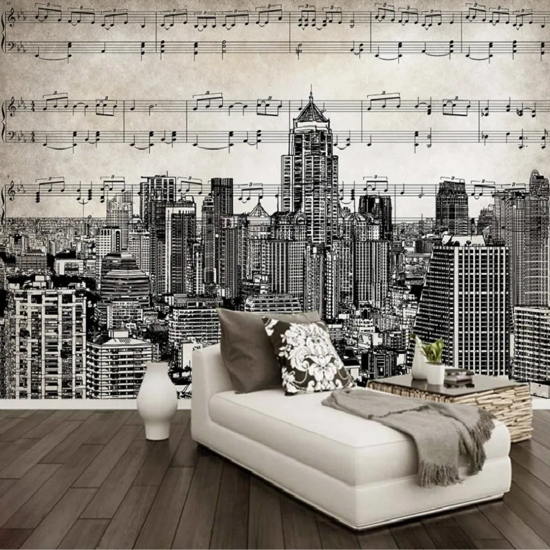 

Dropship Custom 3d Mural Retro Vintage Hand Drawn Clef City Buildings Wallpaper Background Wall Restaurant Bar Decoration