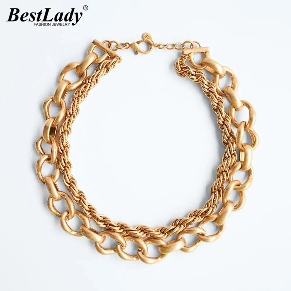 Best Lady New ZA Vintage Layer Link Necklaces for Women Men Trendy Gold Color Metal Collar Choker Dropshipping Gifts | Украшения и