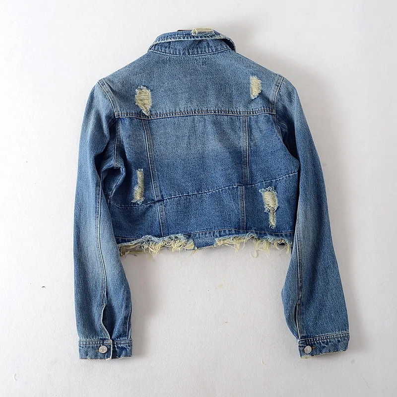 

Zn86 Autumn Women's Short Washing with Holes Flash Cowboy Jacket