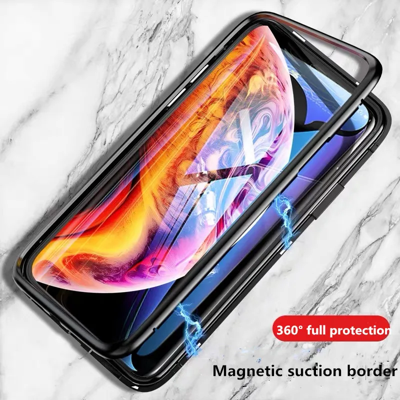 360 Magnetic Metal Phone Case For iphone 7 8 6 Plus Double Side Glass X XR XS MAX 6S plus 9H tempered glass Cover |