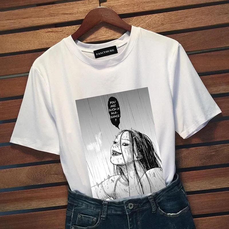Anime Tomie Junji Ito Tee  Women Horror Manga Printed Shirt Sleeve Tops Anime Guro Japan Jap O-neck Tshirt Homme