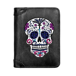 Punk Style Flower Skeleton Skull Genuine Leather Wallet Classic Men Business Pocket Slim Card Holder Male Short Purses Gifts