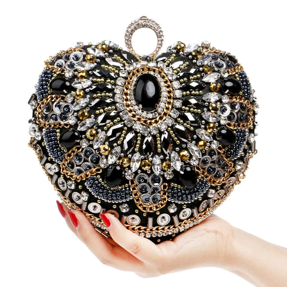 Luxy Moon Black Clutch Bag with Gold Chain Front View
