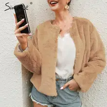 Simplee, плюс размер, Женское пальто из искусственного меха, повседневное, длинный рукав, Осень-зима, короткие куртки, свободная теплая верхняя одежда, женские мягкие Меховые Пальто