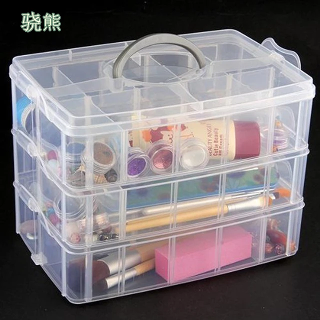 1pc 3-Tier 18-Grid Transparent Adjustable Stackable Compartment Slot  Plastic Storage Box for Organizing Toys, Jewelry, and Accessories