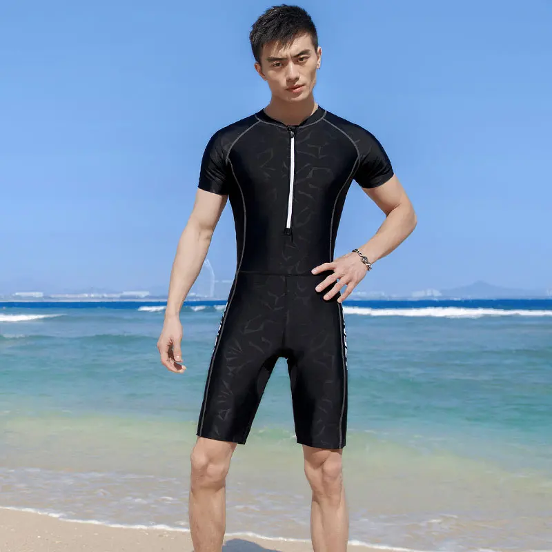 Plus Size Short Sleeve Rash Guard Men Front Zipper Wetsuit Swimming Snorkeling Surfing Swimsuit Free Diving Body Suits Swimwear