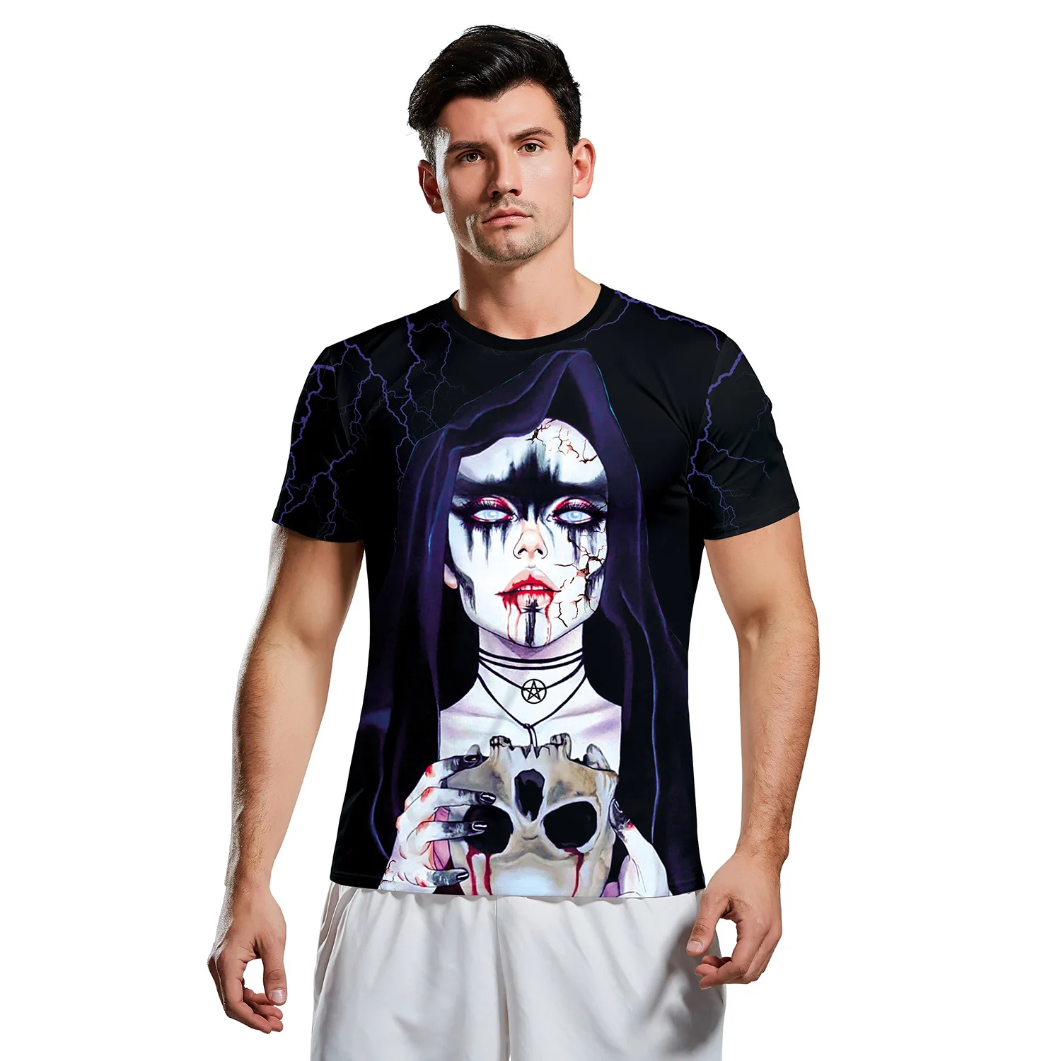 

Men's Halloween Female Ghost 3D Horror Print Sports T-shirt Halloween Running Short Sleeve T-shirt Carnival Party Sports T-Shirt