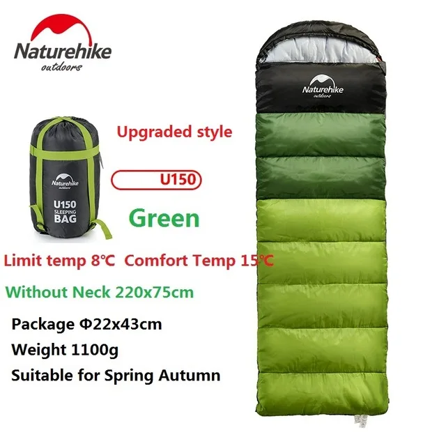 Naturehike, портативный спальный мешок для кемпинга на весну, осень, зиму, спальный мешок для путешествий с хлопковой подкладкой - Цвет: U150 Green Upgraded
