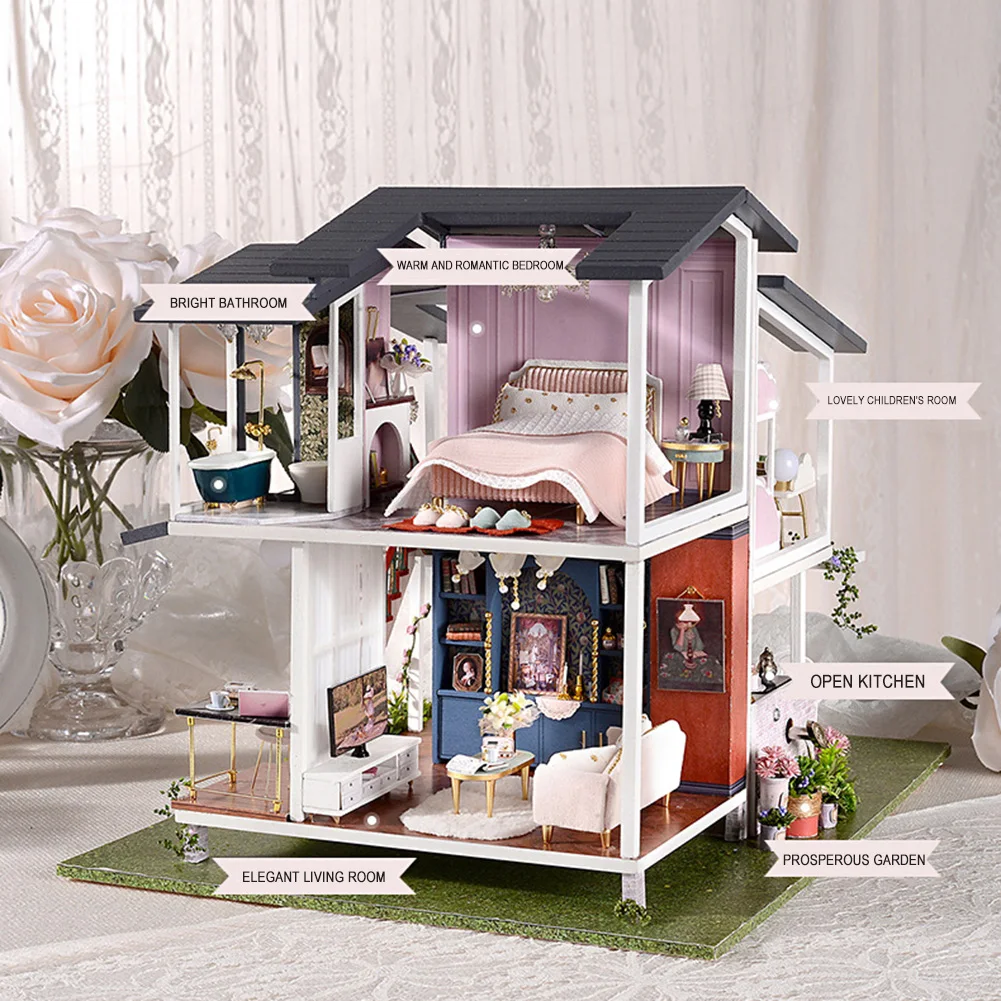 3d Wooden Diy Mini Dollhouse French Style Villa Manual Toy W O Dust Cover Miniature Doll House Building Blocks Toys For Children Doll House Accessories Aliexpress