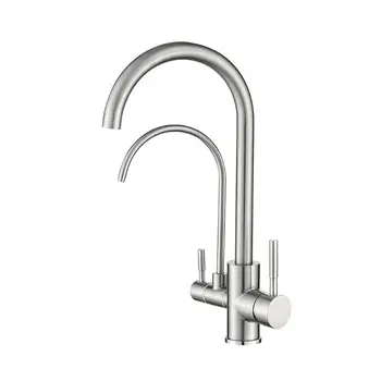 

Stainless Steel Faucet with Clean Water Brushed Kitchen Hot and Cold Rotating Pure Sink Dual-Use Straight Drink Three in One Fau