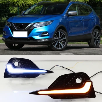 

Car flashing 2PCS LED Daytime Running Light For Nissan Qashqai 2019 2020 Dynamic Turn Yellow Signal Car DRL 12V LED Fog Lamp