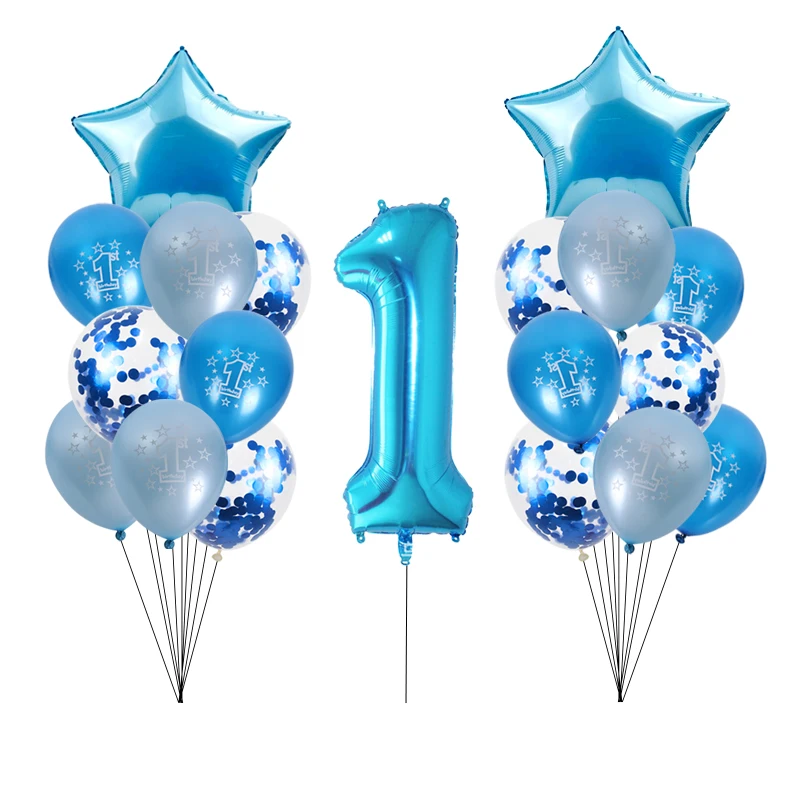 Party Decorations 1 year Boy First Birthday Baby Shower Decorations Blue Latex Balloons Confetti Set