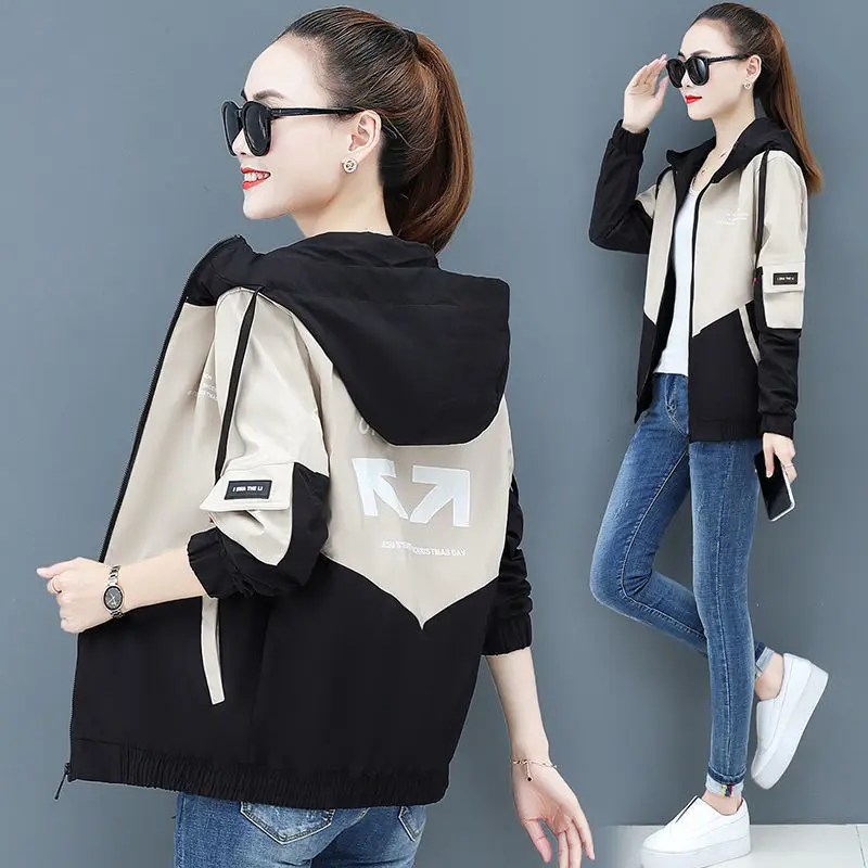 2022 New Autumn Women\'s Jackets Causal Hooded Windbreaker Famale Basic Coat Zipper Lightweight Jacket Outwear