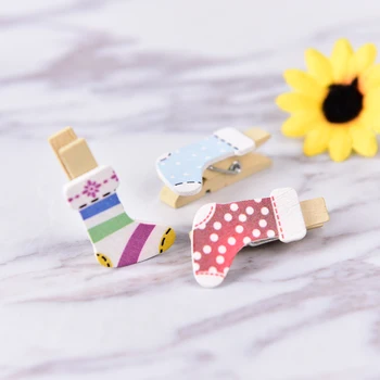 

10Pcs Christmas Wood Clips 35x20mm Christmas Sock Clips For Christmas Tree Wedding Decorative Crafts House Ornaments