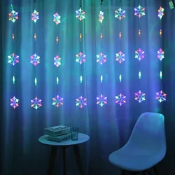 AC220V EU Plug 2.5M Christmas Snowflake Curtain String Lights Outdoor/Indoor Decor Lamp for Wedding Hallowen Window Decoration