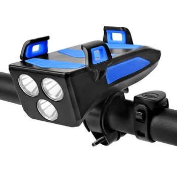 

Multiple Use LED 4 in 1 Waterproof Bicycle Front Light With Portable Secure Bike Horn Phone Holder Powerbank Cycling