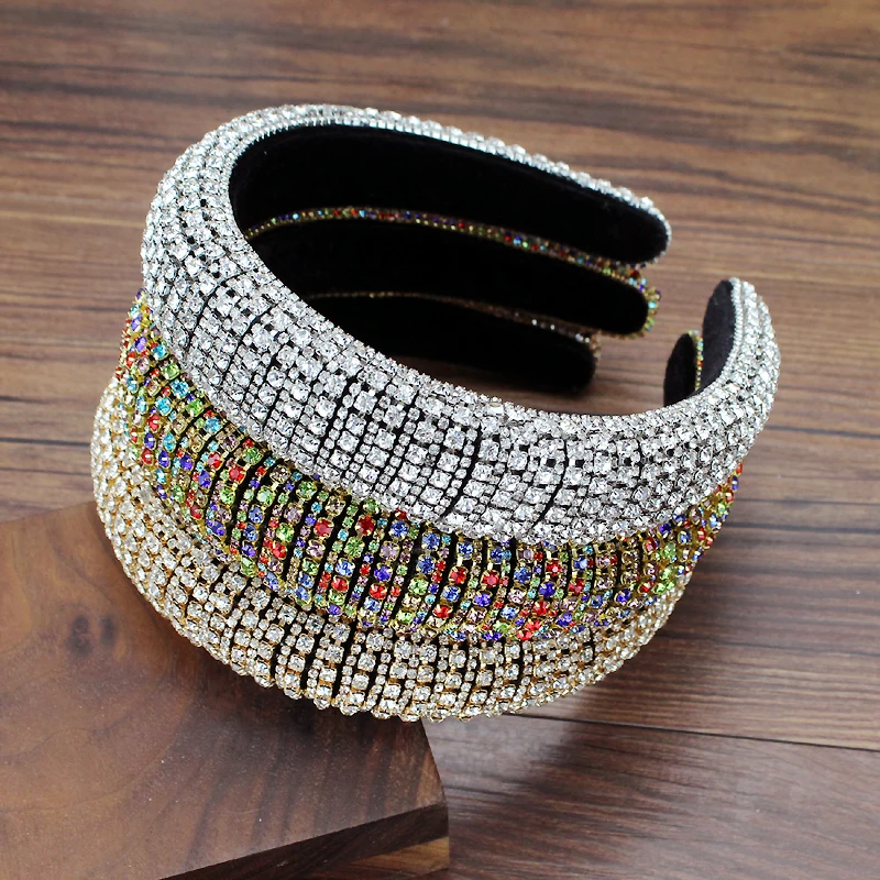 Handmade Padded Wedding Headdress Beaded Baroque Tiara Headband Luxury Full Crystal Hairband Women Bridal Hair Accessories hair accessory hair headdress bridal headwear