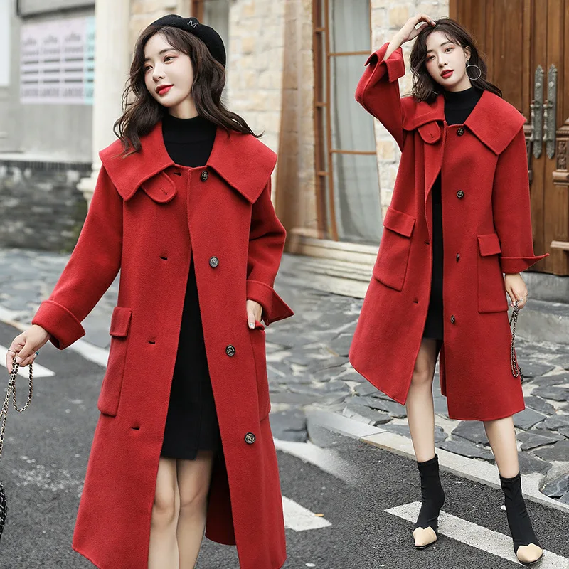 

Red Woolen Overcoat Women's MORI Series Mid-length over-the-Knee 2020 Popular WOMEN'S Dress New Style Autumn And Winter Fold-dow
