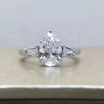 

New 1.5 Carat 18K White Gold Moissanite Diamond Ring Water Drop Classic Women Wedding Party Engagement Anniversary Ring