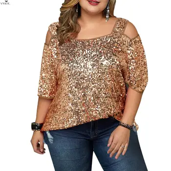 

Plus Size 2020 Women Summer Short Sleeve Sequined T-shirts Blouses High Waist Sexy Fashion Night Clubwear Women Tops Bandage Tes