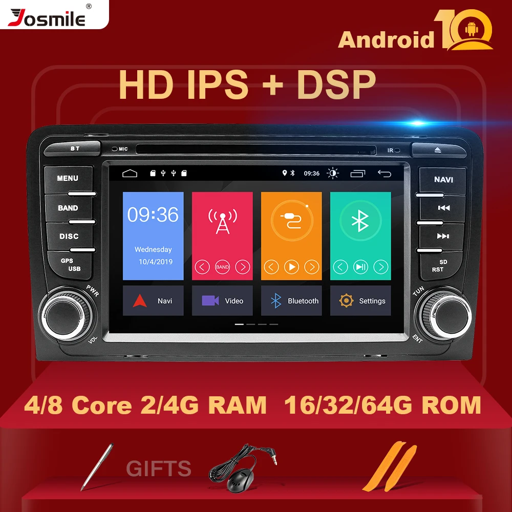 IPS DSP 4 Гб 2din Android 10 Автомобильный DVD плеер для Audi A3 8P S3 2003 2012 RS3 Sportback Мультимедиа