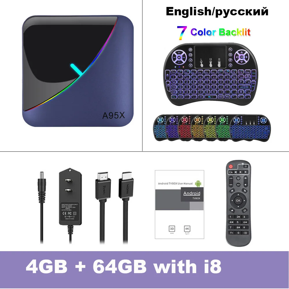 4GB 64GB Add i8 Новинка! A95X F3 8K RGB светильник ТВ коробка Amlogic S905X3 Android 9,0 Smart tv 4 Гб 64 Гб eMCP Plex медиа сервер двойной wifi Netflix Youtube X3 - Цвет: 4GB 64GB Add i8
