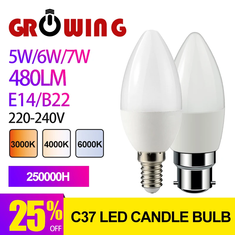 

1 Piece Led Candle Bulb C37 5w E14 B22 220v-240v 6000k For Home Decoration Led Lamp Home Decoration