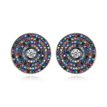 

LUALA Retro Colorful Round Stud Earrings for Women Dating with AAA Clear Cubic Zircon Double Color Chic Fashion Jewelry Gift