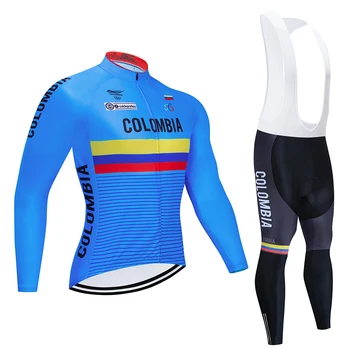 

COLOMBIA Team Autumn Thin Long Sleeve Clothes Set Mens Cycling Jersey Bib long Bike Bicycle Ropa Ciclismo Bike Clothing 20D GEL