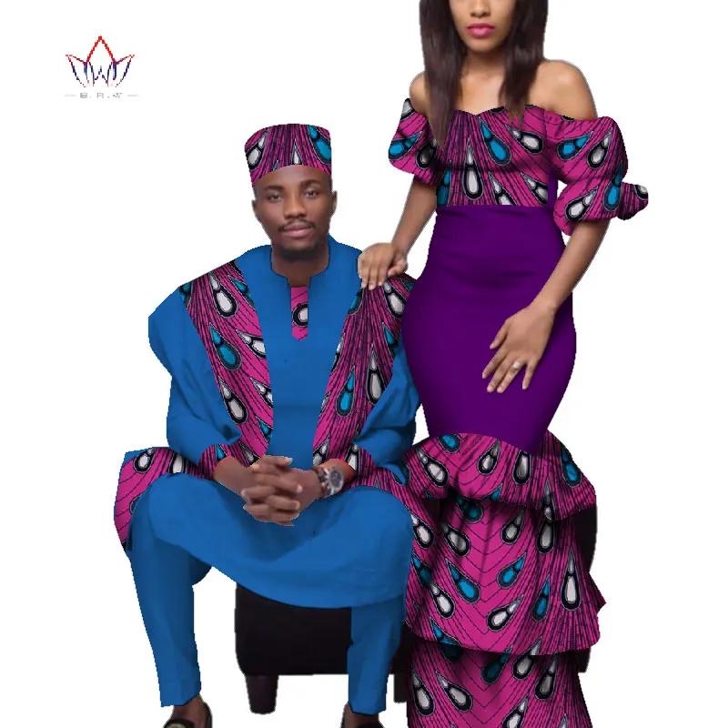 Африканская парная одежда, африканские платья для женщин, Базен Riche, длинные платья, африканские мужские платья с принтом, топ и штаны, WYQ221 - Цвет: 1