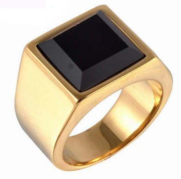 

Hot Sale Big Precious Stone Jewelry Rings Titanium Steel Ring High Qality Casting Ring For Man Party Wedding Gifts