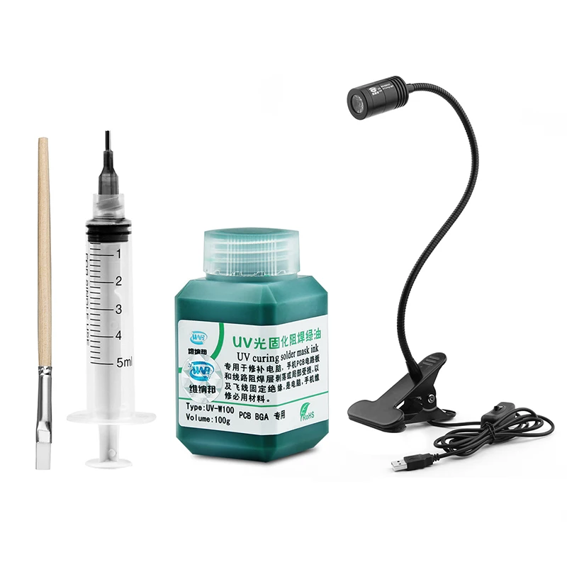 

Green Oil UV curing Solder Mask Paint Prevent Corrosive Arcing for BGA PCB Rework Repair Tool Soft Brush USB LED Light Needle