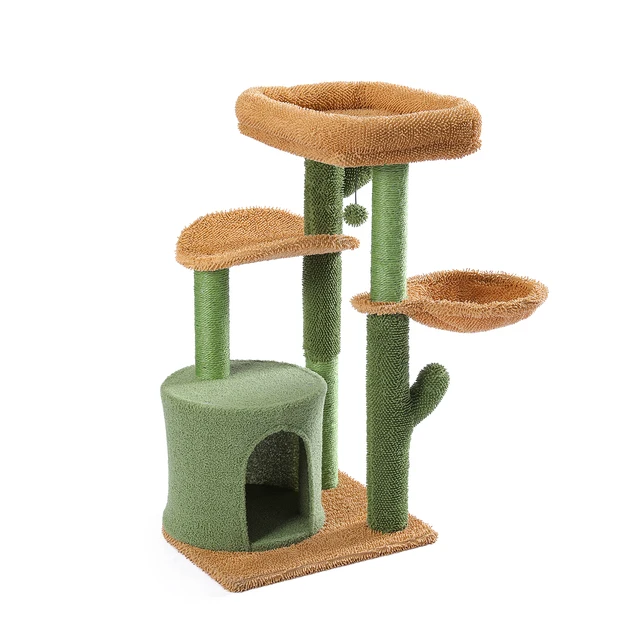 Cactus Cat Tree Cat Tower with Sisal Scratching Post Board for Indoor Cats Cat Condo Kitty Play House with Perch Basket Toy 1