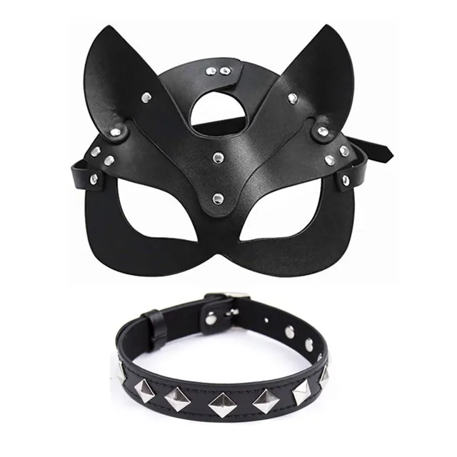 Sexy juguetes sexo látigo media máscara Cosplay para fiestas cuello Punk esclavo accesorios de SM máscara adulto jugar máscaras 2