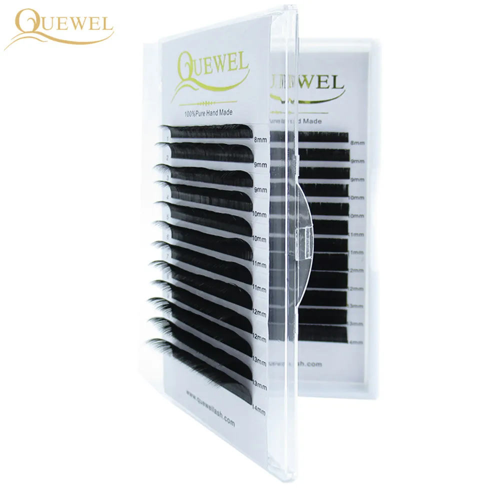 Quewel Eyelash Extension 12 Lines/Tray Silk Cilios Soft Professionals Individual Eye Lash Extensions C/CC/D Curl  False Lashes