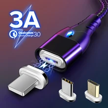 Магнитный кабель 1 м для быстрой зарядки 3A для iPhone X samsung зарядное устройство для Android Quick Charge 3,0 Micro usb type C Магнитный зарядный шнур для телефона