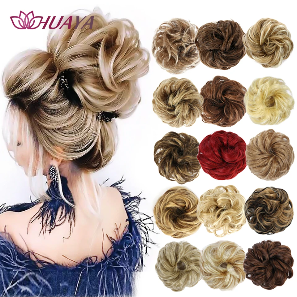 HUAYA-cintas para el pelo sintético para mujer, moño elástico para el pelo, postizo rizado, lazos para el pelo desordenado, resistente al calor, Scrunchie