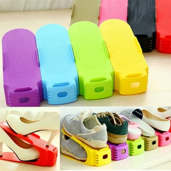 

Simple Shoes Rack Solid Color Plastic Double Adjustable Layer Stereo Receive Shoes Storage Hanger Saves Pace OCT998