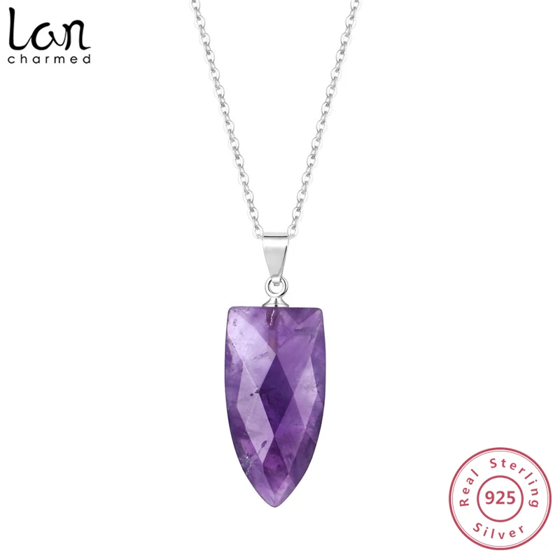 Lancharmed 925 пробы серебро натуральный камень аметист ожерелье кристалл кварц